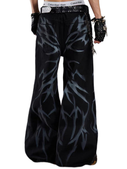 'Venom Butterfly' Thorn Rebel Graffiti Barrel Leg Jeans