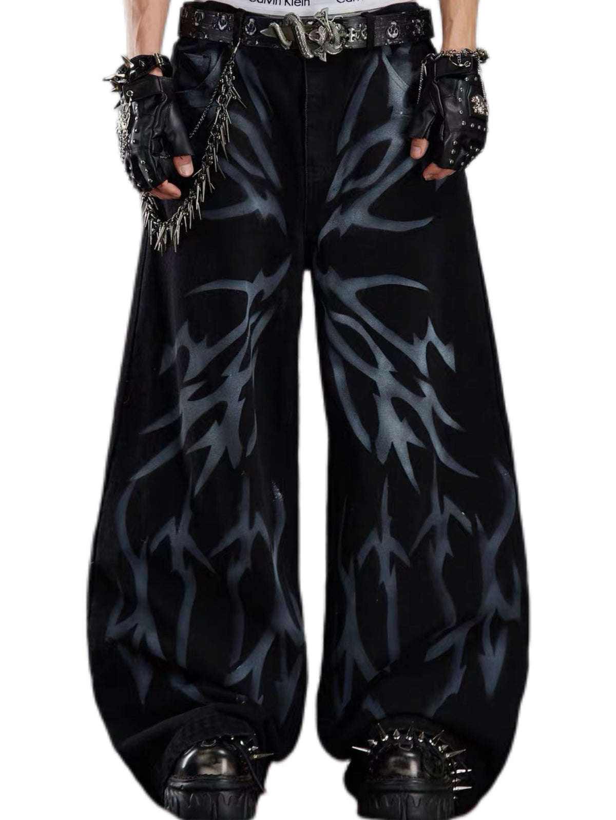 'Venom Butterfly' Thorn Rebel Graffiti Barrel Leg Jeans