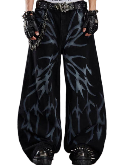 'Venom Butterfly' Thorn Rebel Graffiti Barrel Leg Jeans
