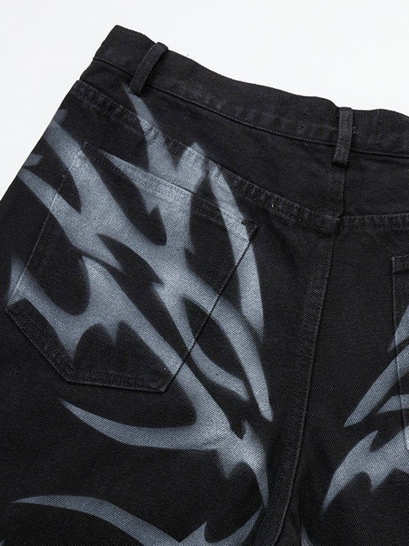 'Venom Butterfly' Thorn Rebel Graffiti Barrel Leg Jeans