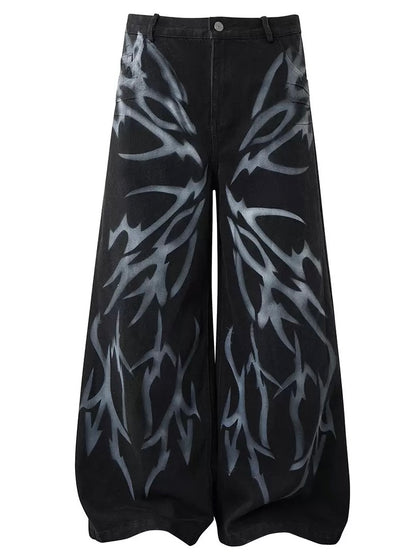 'Venom Butterfly' Thorn Rebel Graffiti Barrel Leg Jeans