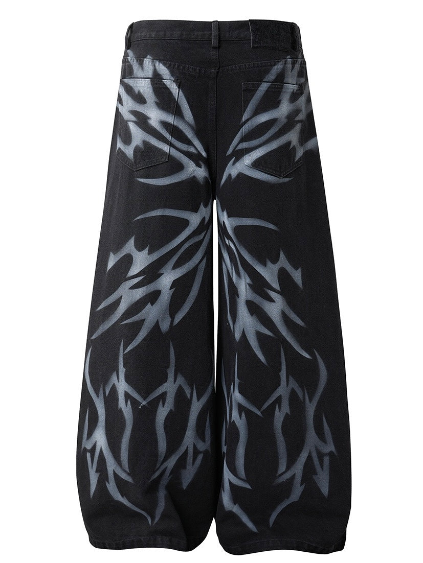 'Venom Butterfly' Thorn Rebel Graffiti Barrel Leg Jeans