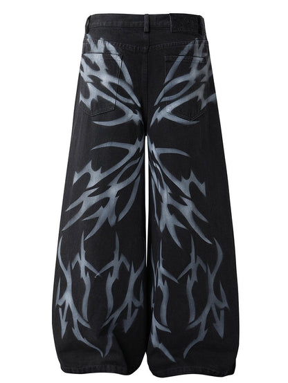 'Venom Butterfly' Thorn Rebel Graffiti Barrel Leg Jeans
