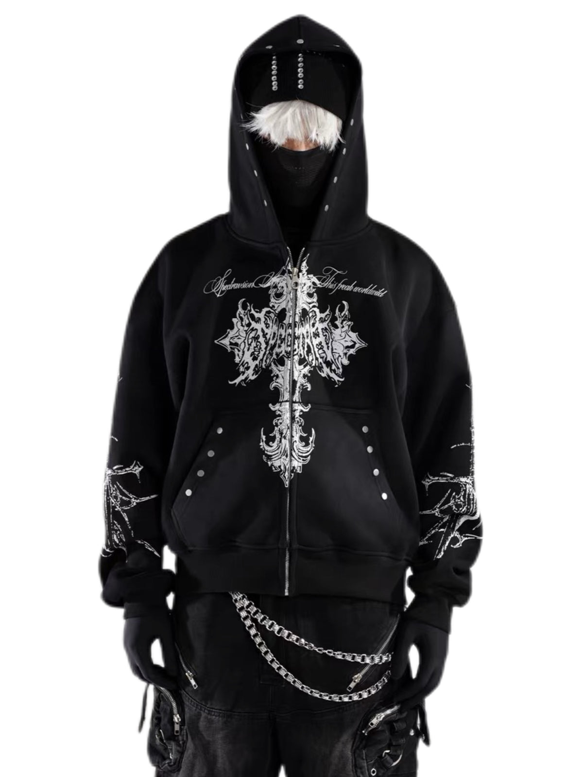 'DecayRuin' Wasteland Stained Distressed Cross Studded Hoodie