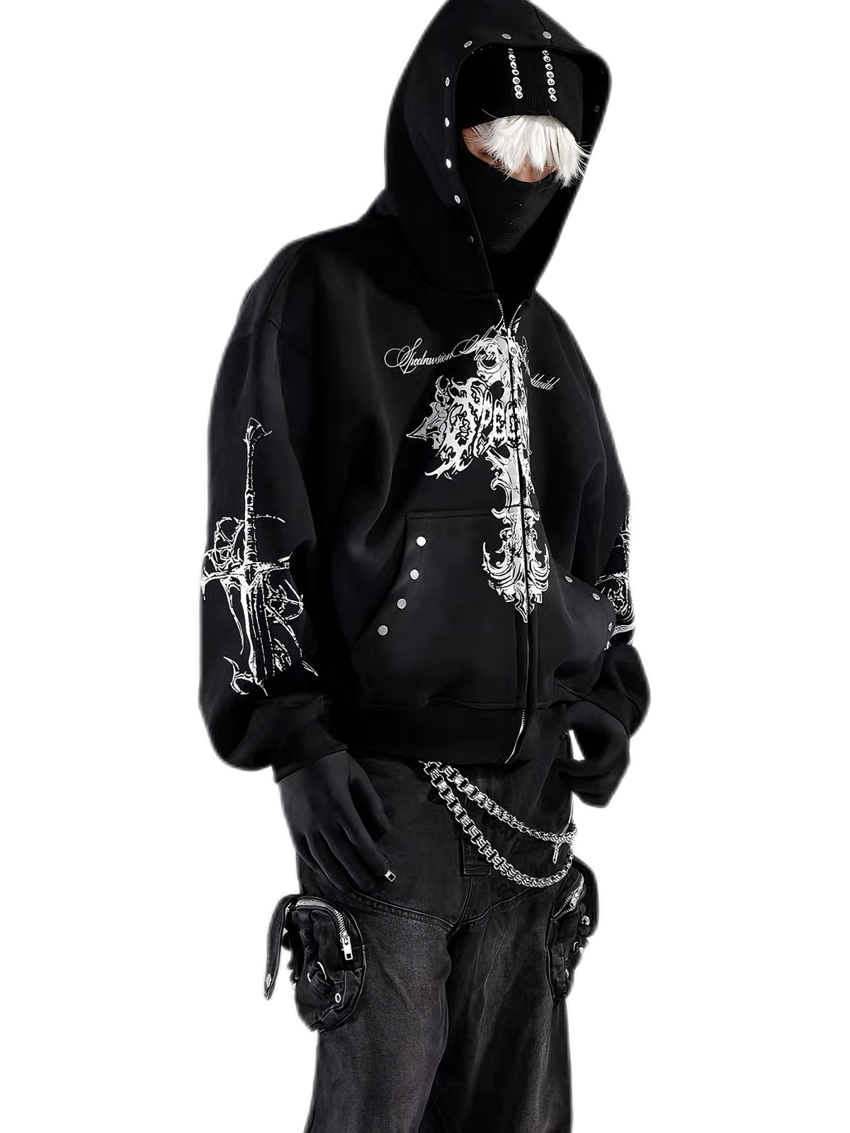 'DecayRuin' Wasteland Stained Distressed Cross Studded Hoodie