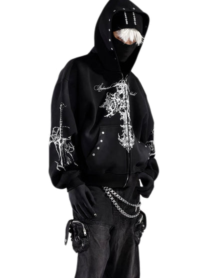 'DecayRuin' Wasteland Stained Distressed Cross Studded Hoodie