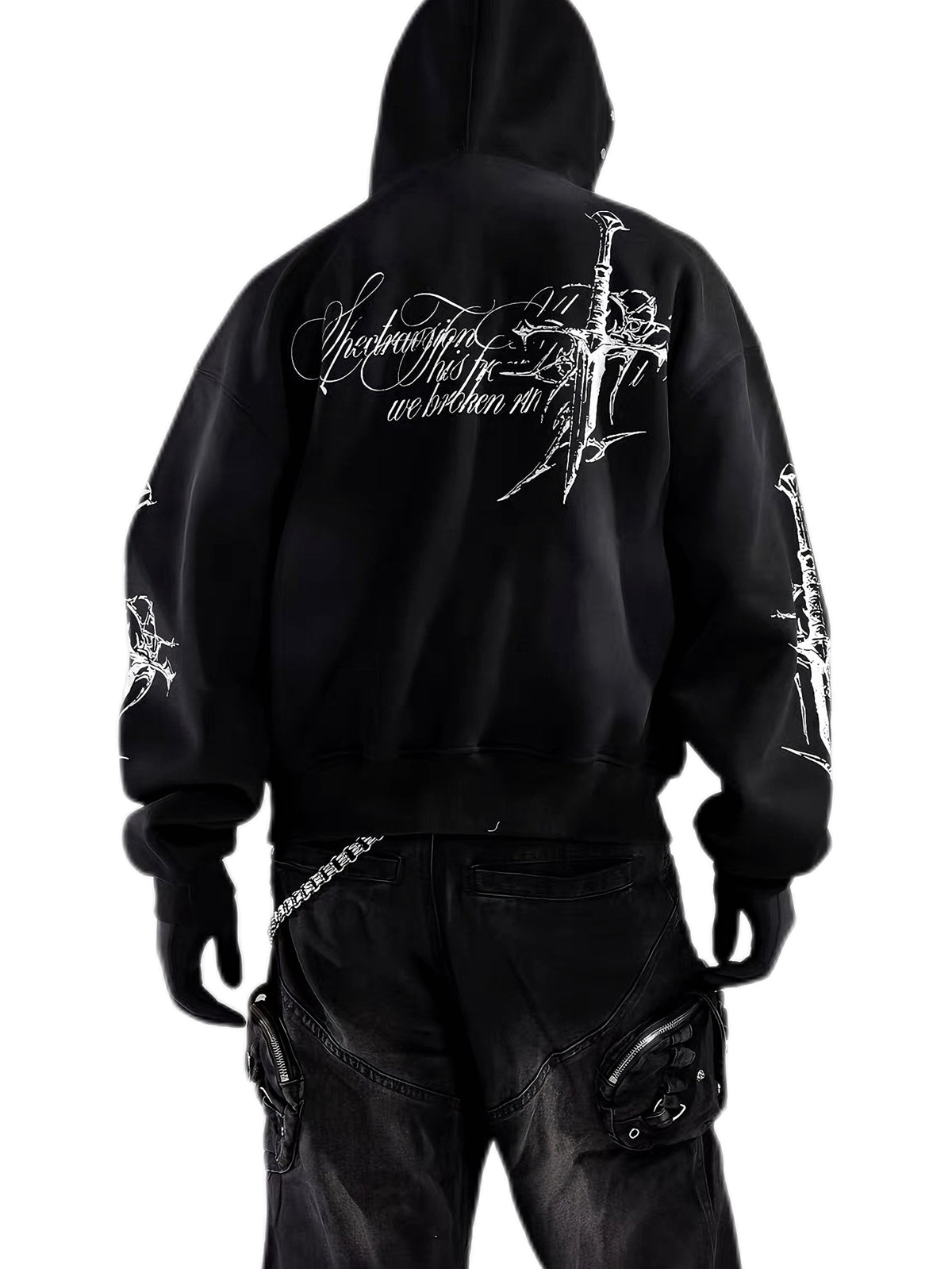 'DecayRuin' Wasteland Stained Distressed Cross Studded Hoodie
