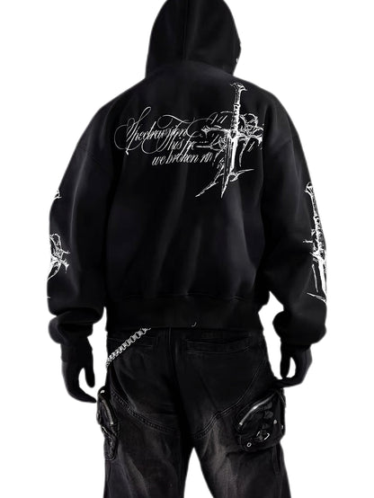 'DecayRuin' Wasteland Stained Distressed Cross Studded Hoodie