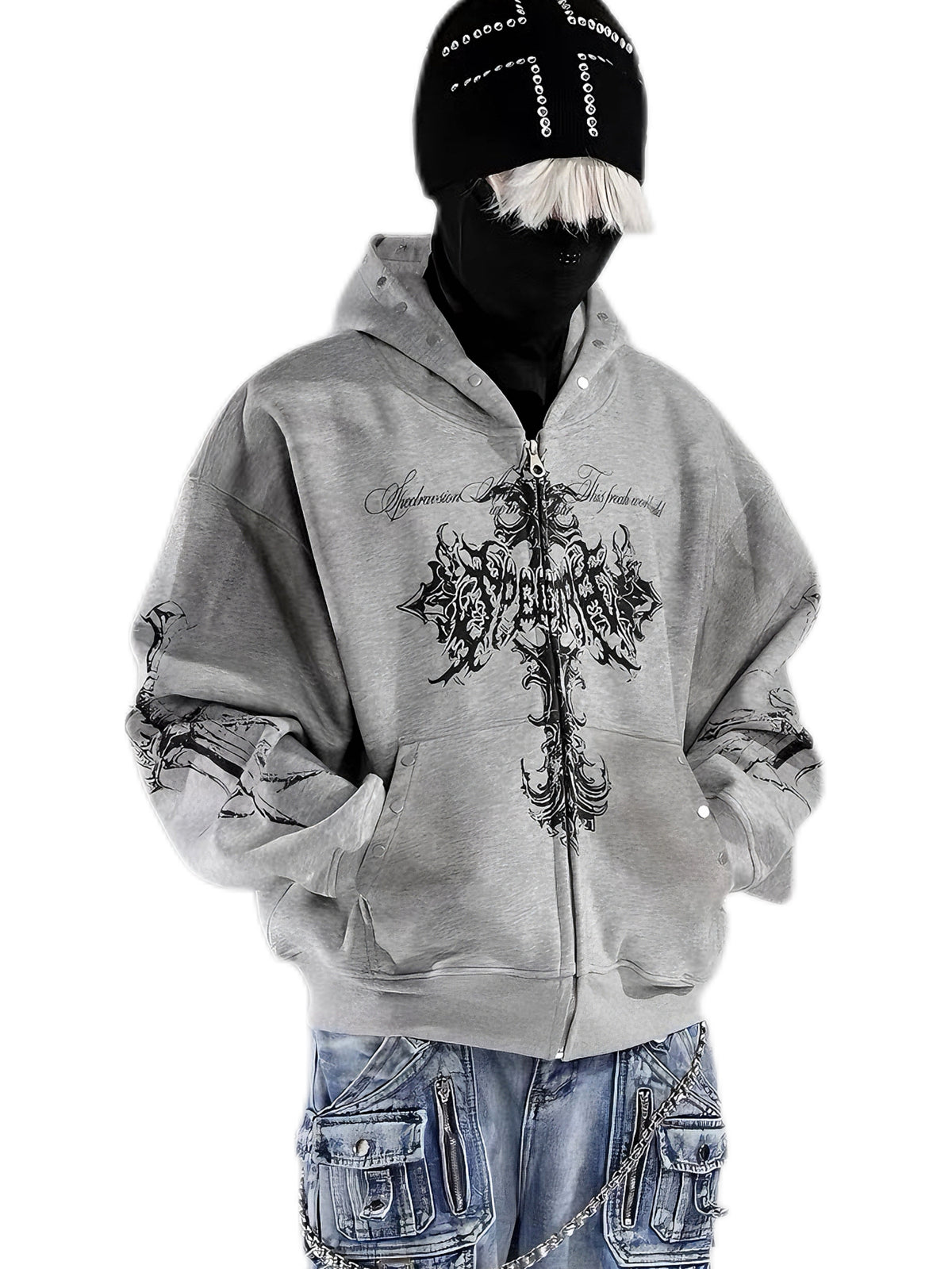 'DecayRuin' Wasteland Stained Distressed Cross Studded Hoodie