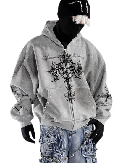 'DecayRuin' Wasteland Stained Distressed Cross Studded Hoodie