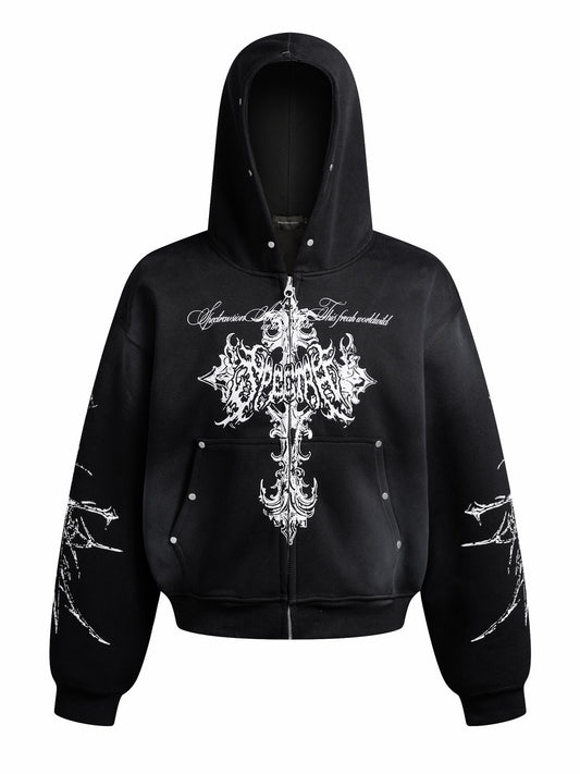 'DecayRuin' Wasteland Stained Distressed Cross Studded Hoodie