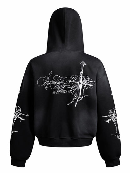 'DecayRuin' Wasteland Stained Distressed Cross Studded Hoodie