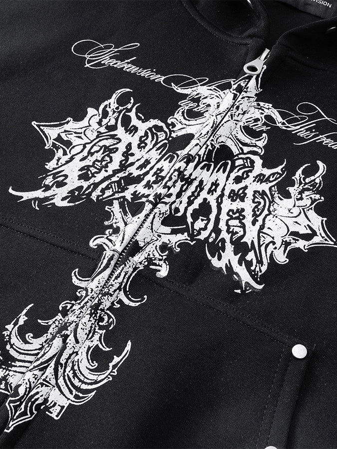 'DecayRuin' Wasteland Stained Distressed Cross Studded Hoodie