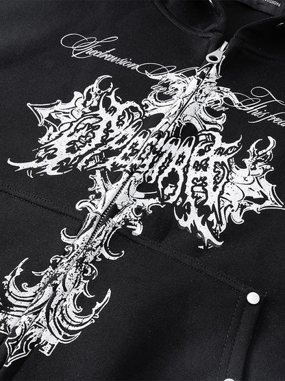 'DecayRuin' Wasteland Stained Distressed Cross Studded Hoodie