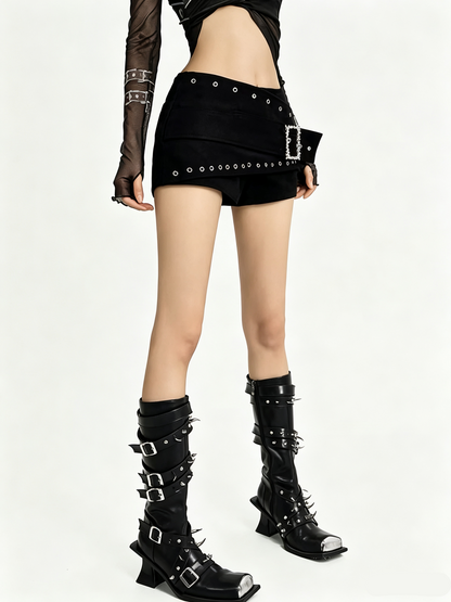 'MetalSkirt' Edgy Punk Rivet Belt Detail Skort