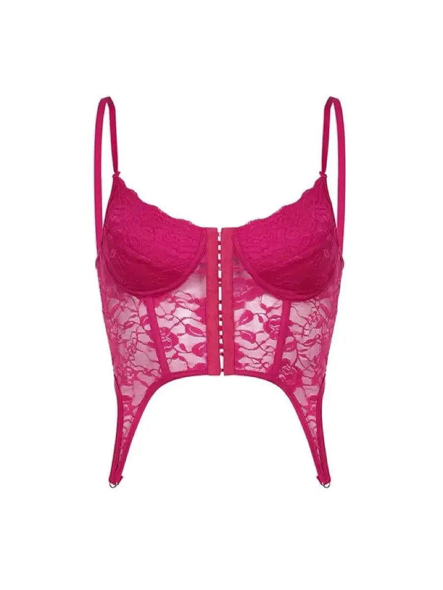 'DragonFruit' Pink Lace Suspender Cami Top AlielNosirrah