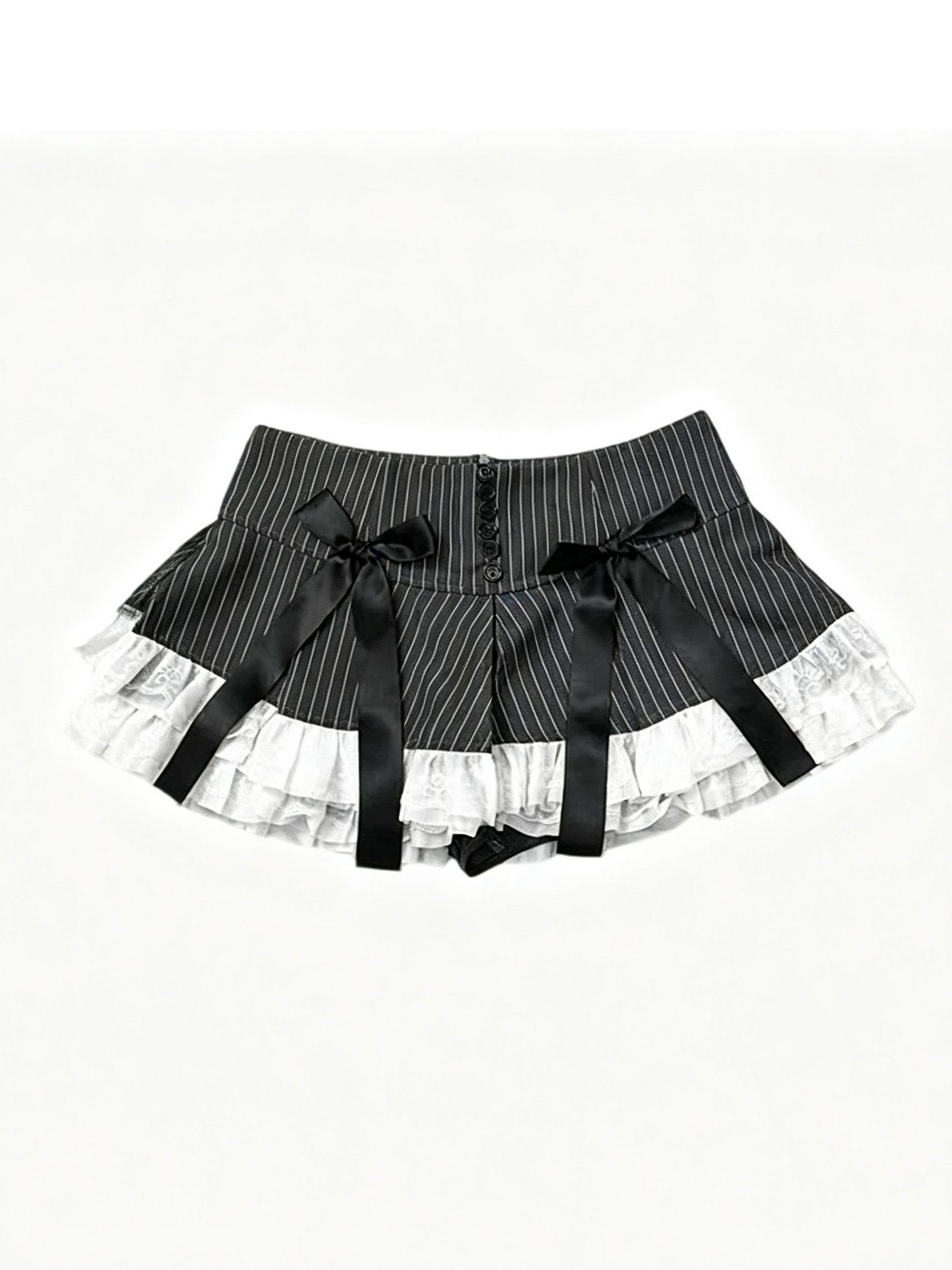 'Grey Puppet' Grey Stripe Lace Bow Pleated Mini Skirt