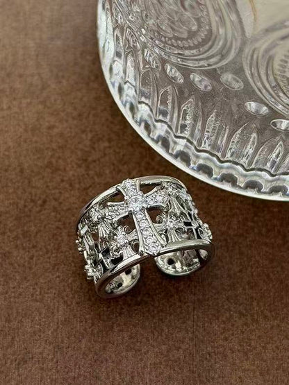 'Celestial Cross' Punk Silver Cross Zircon Ring AlielNosirrah