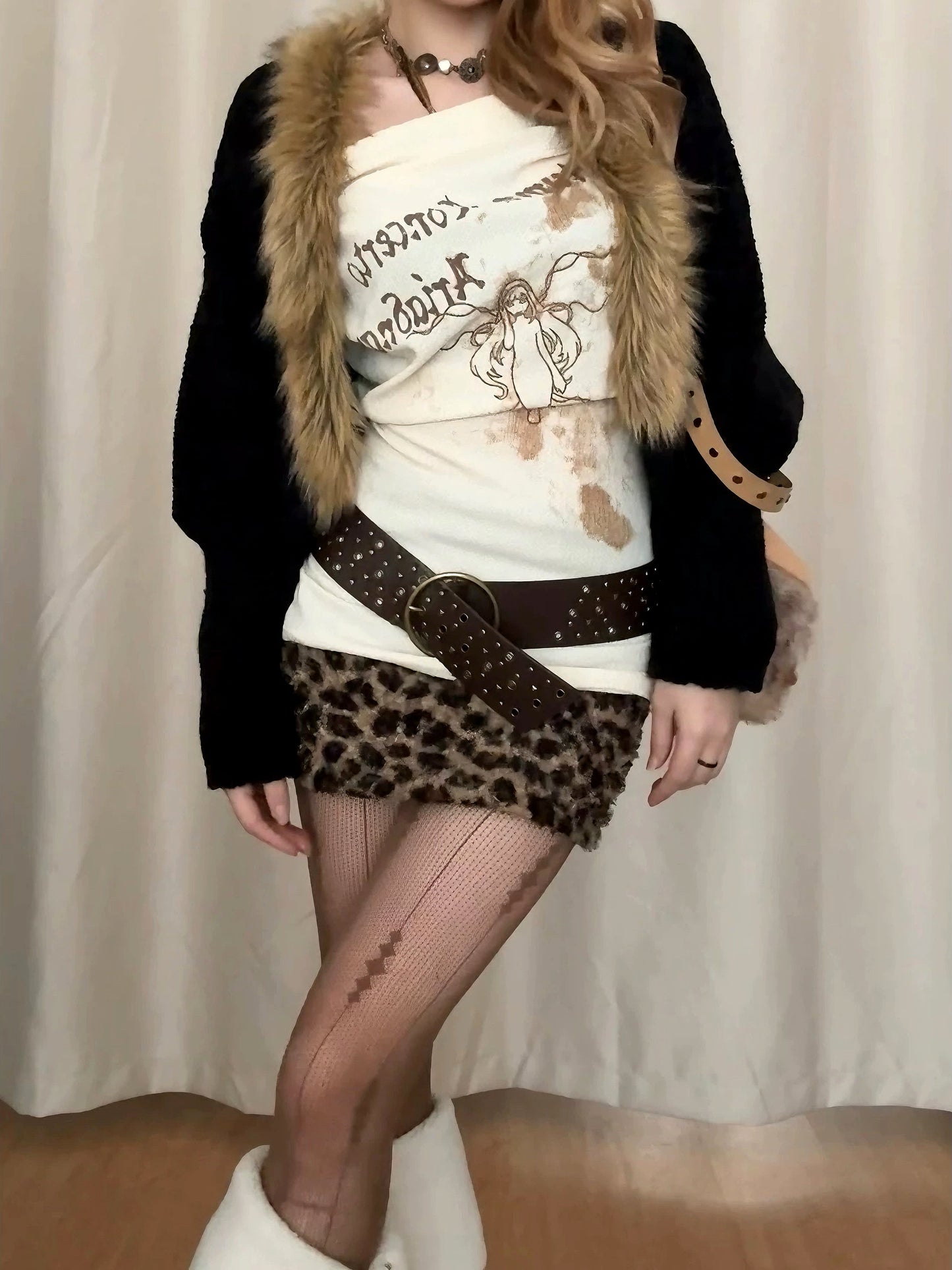 'Lucid Dream' Grunge Y2k "Autumn Gothic Print Draped Neck Black Tee AlielNosirrah