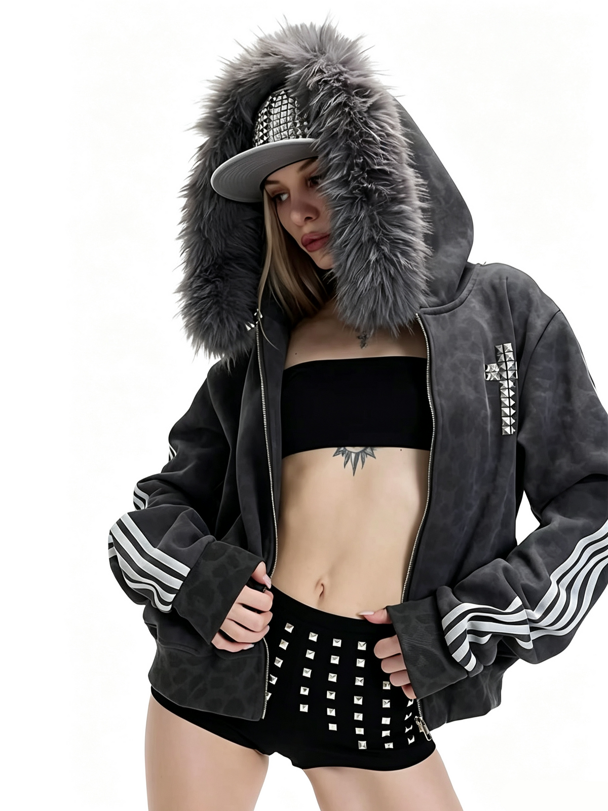 'Wild Dreams' Retro Wild Cross Rhinestone Detachable Faux Fur Collar