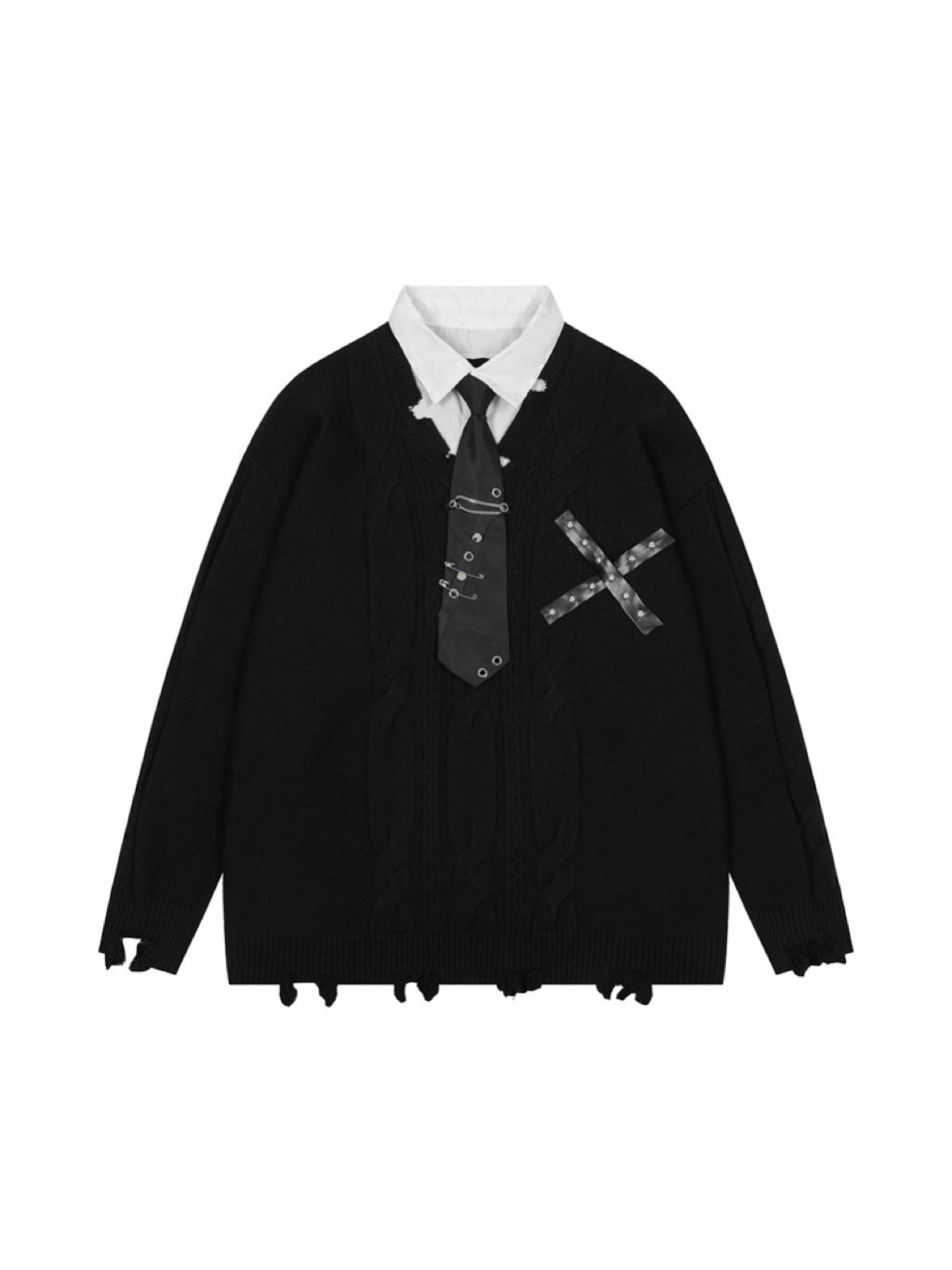 'Campus Crush' Layered-Style Polo Collar Knit Sweater AlielNosirrah