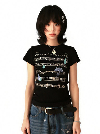'Tune Dream' Cute Music Note Print Short Sleeve T-Shirt (Copy) AlielNosirrah