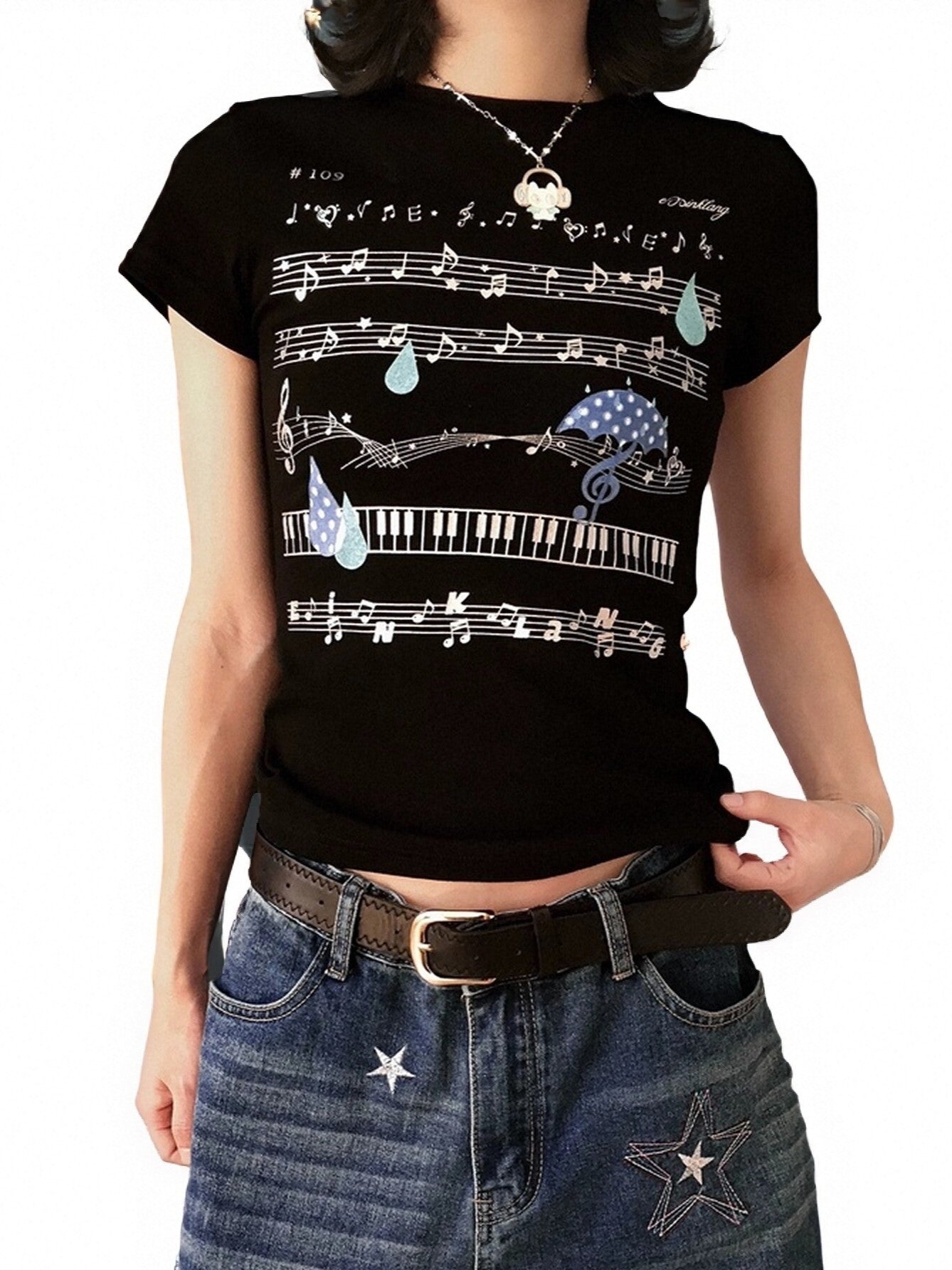 'Tune Dream' Cute Music Note Print Short Sleeve T-Shirt (Copy) AlielNosirrah