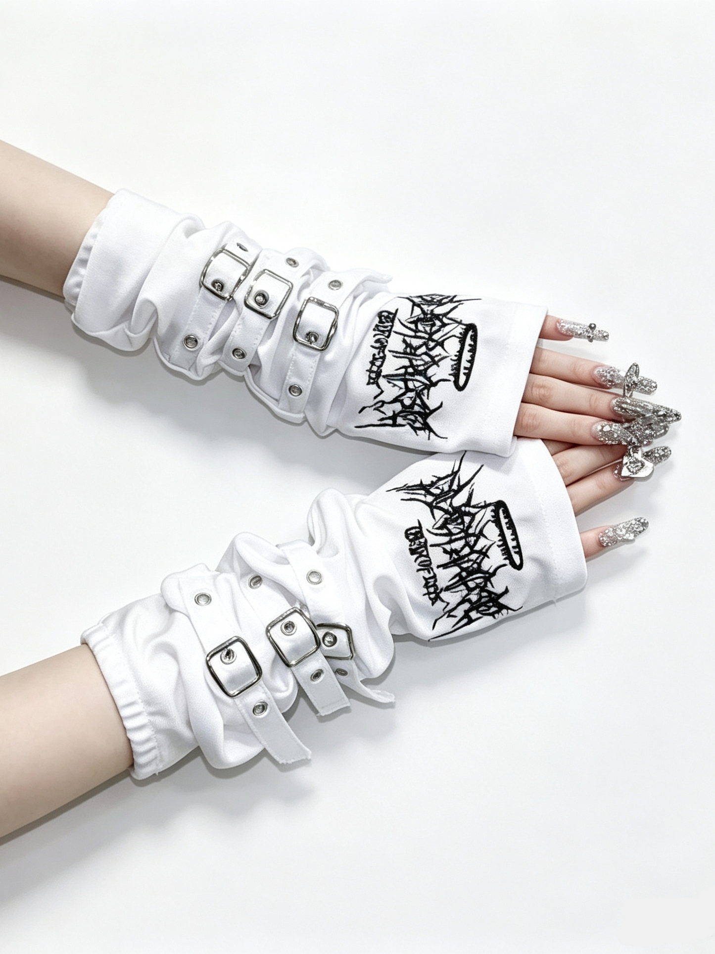 'Decay' Y2K Wasteland Harajuku Embroidered Buckle Gloves