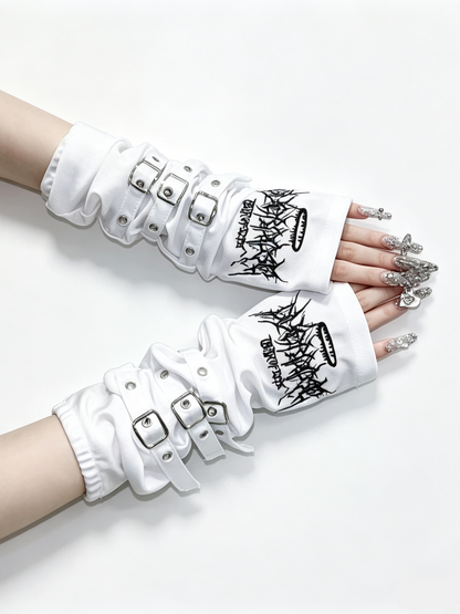 'Decay' Y2K Wasteland Harajuku Embroidered Buckle Gloves