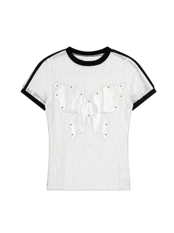 'WingCut' Cutout Butterfly Embroidered Short Sleeve T-Shirt