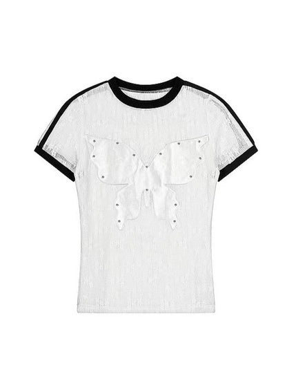 'WingCut' Cutout Butterfly Embroidered Short Sleeve T-Shirt