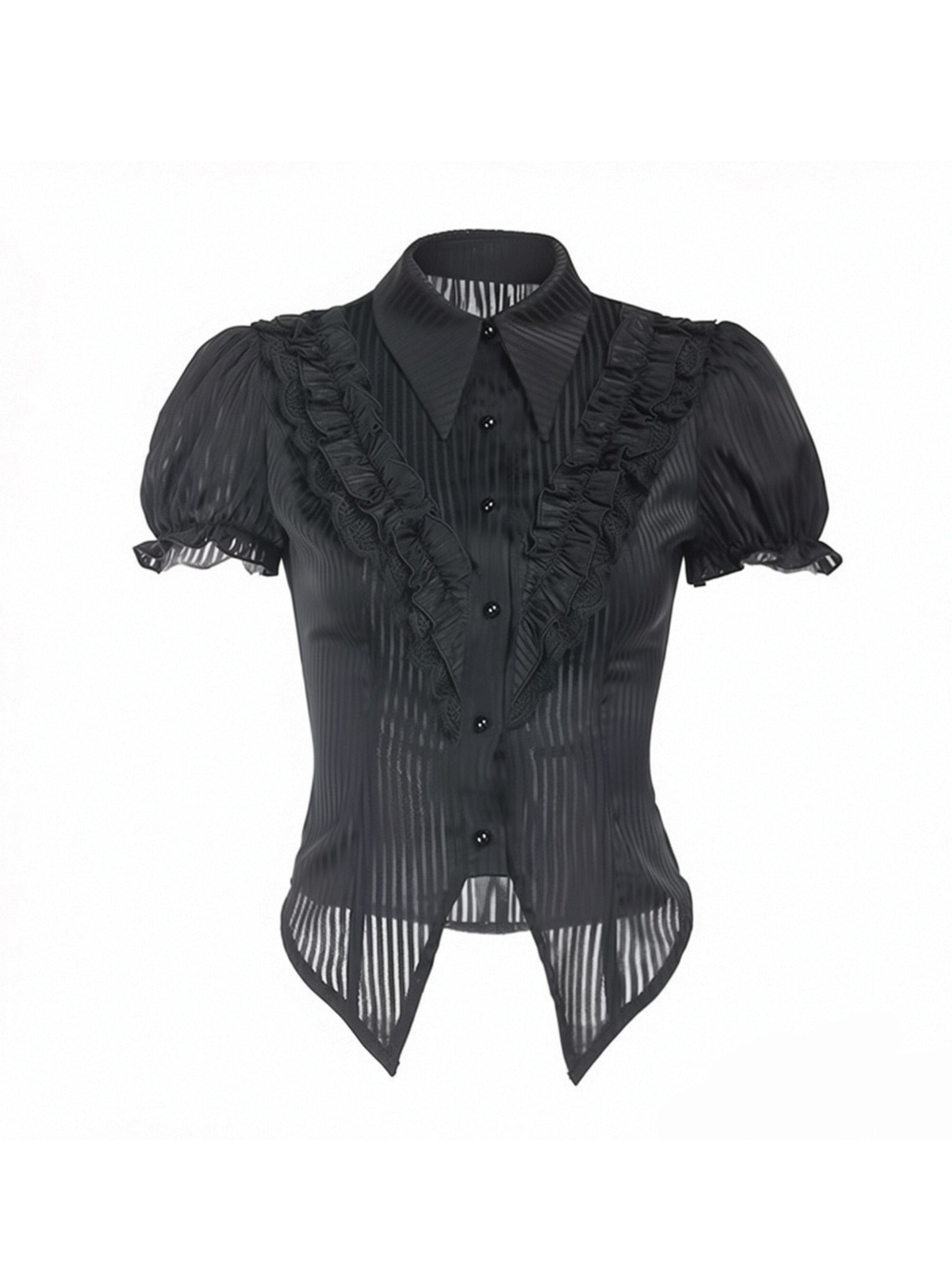 'Spirit Doll' Gothic Black Puff Sleeve Blouse AlielNosirrah