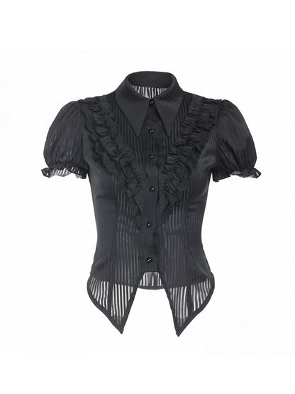 'Spirit Doll' Gothic Black Puff Sleeve Blouse AlielNosirrah