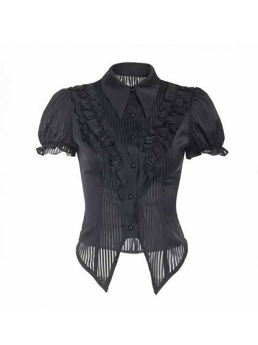 'Spirit Doll' Gothic Black Puff Sleeve Blouse AlielNosirrah