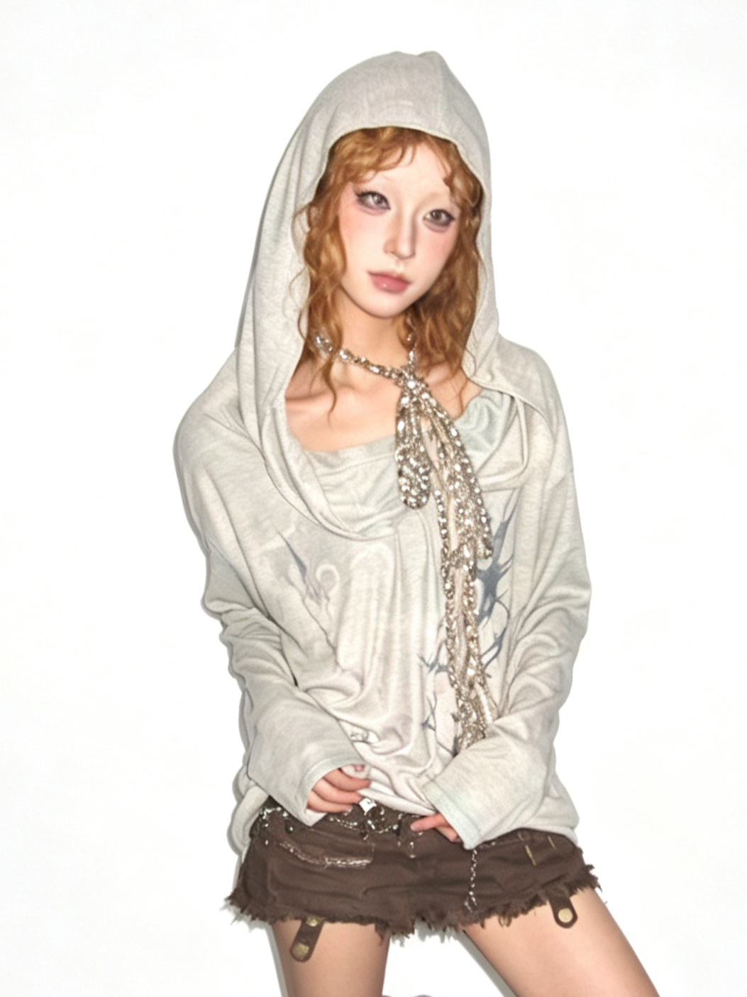 'WasteCowl' Wasteland Style Cowl Neck Hooded Vintage Long Sleeve Top