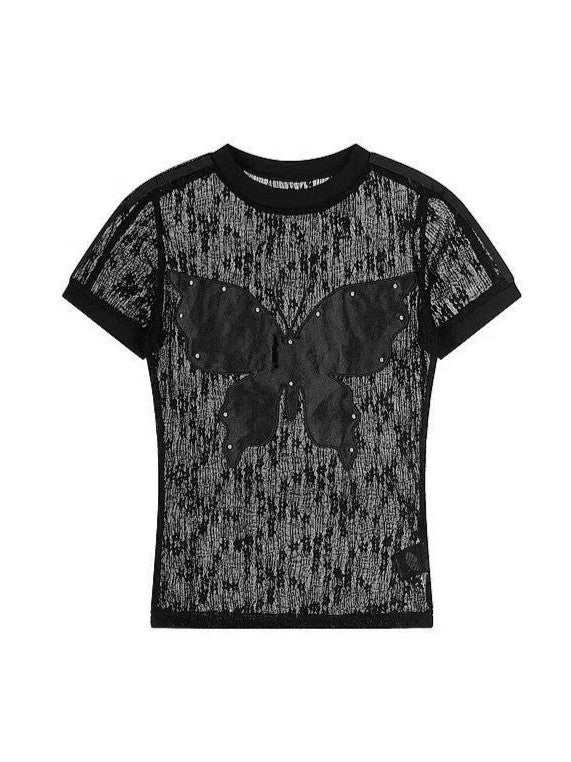 'WingCut' Cutout Butterfly Embroidered Short Sleeve T-Shirt