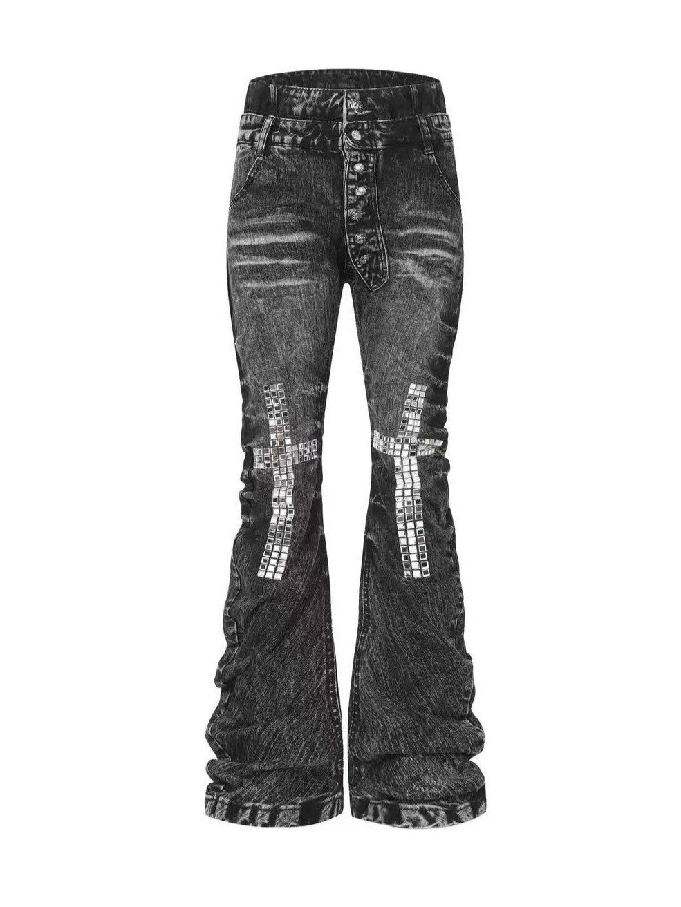 'CrossDazzle' Vintage Cross Rhinestone Long Jeans