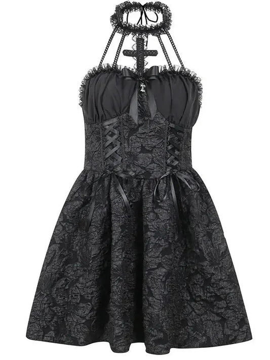 'Oath' Goth Cross Halter Neck Dress AlielNosirrah