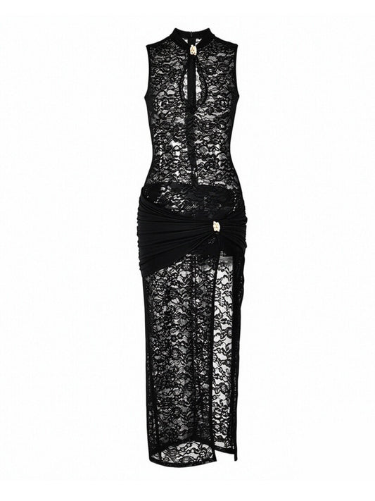 'Lace Mirage' Sexy Black Lace Sheer Maxi Dress AlielNosirrah