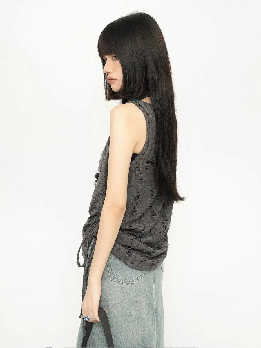 'Star Ash' Unisex Grunge Drawstring Ripped Gray Tank Top AlielNosirrah