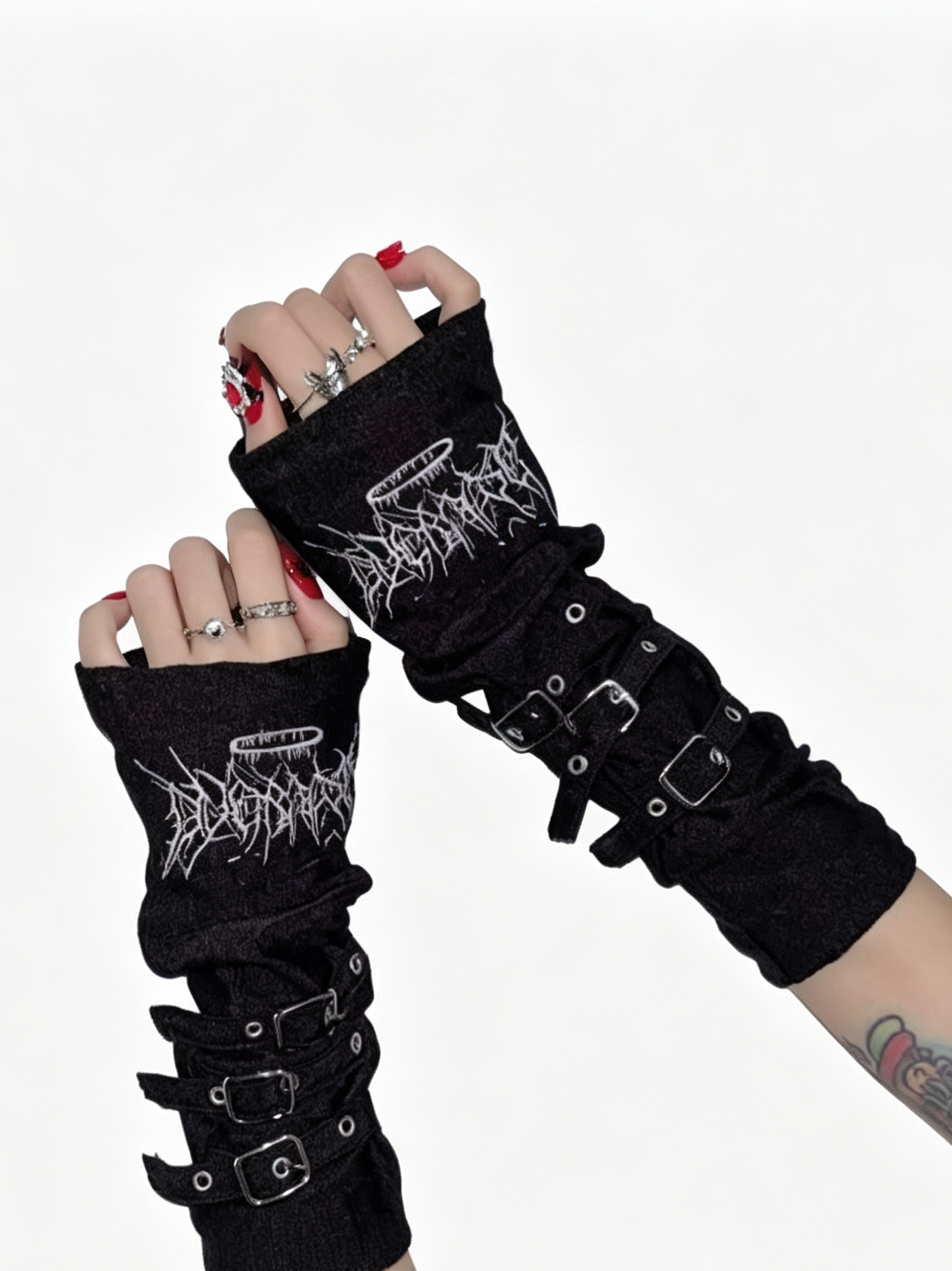 'Decay' Y2K Wasteland Harajuku Embroidered Buckle Gloves