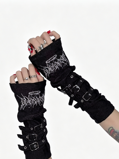 'Decay' Y2K Wasteland Harajuku Embroidered Buckle Gloves