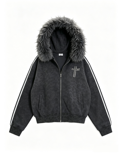 'Wild Dreams' Retro Wild Cross Rhinestone Detachable Faux Fur Collar