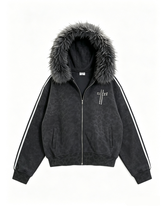 'Wild Dreams' Retro Wild Cross Rhinestone Detachable Faux Fur Collar