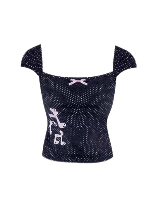 'The Note' Coquette Retro Note Pattern Shirts Polka Dots Top AlielNosirrah