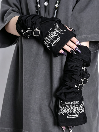 'Decay' Y2K Wasteland Harajuku Embroidered Buckle Gloves