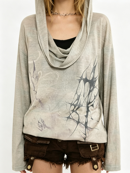 'WasteCowl' Wasteland Style Cowl Neck Hooded Vintage Long Sleeve Top