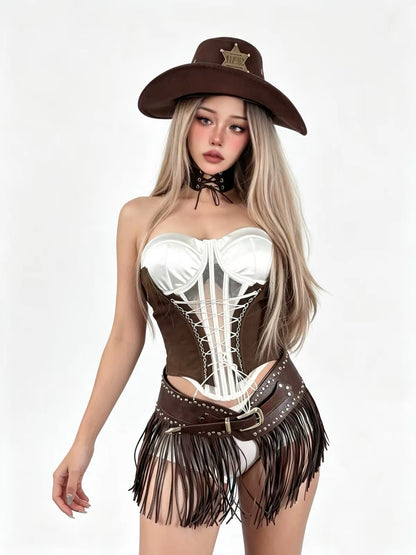 'Wild west' Cowgirl Style Corset 4 Pcs Halloween Costume