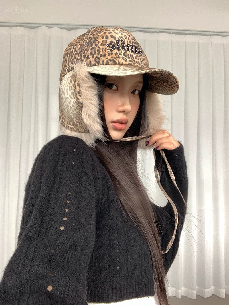 'Wild One' Y2k Streetstyle Fluffy Leopard Cap AlielNosirrah