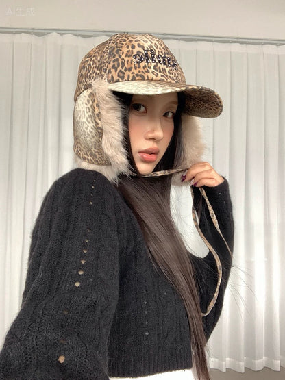 'Wild One' Y2k Streetstyle Fluffy Leopard Cap AlielNosirrah